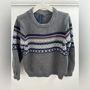LIKE NEW Janie and Jack Boys Gray Pattern Crewneck Sweater, Size 4